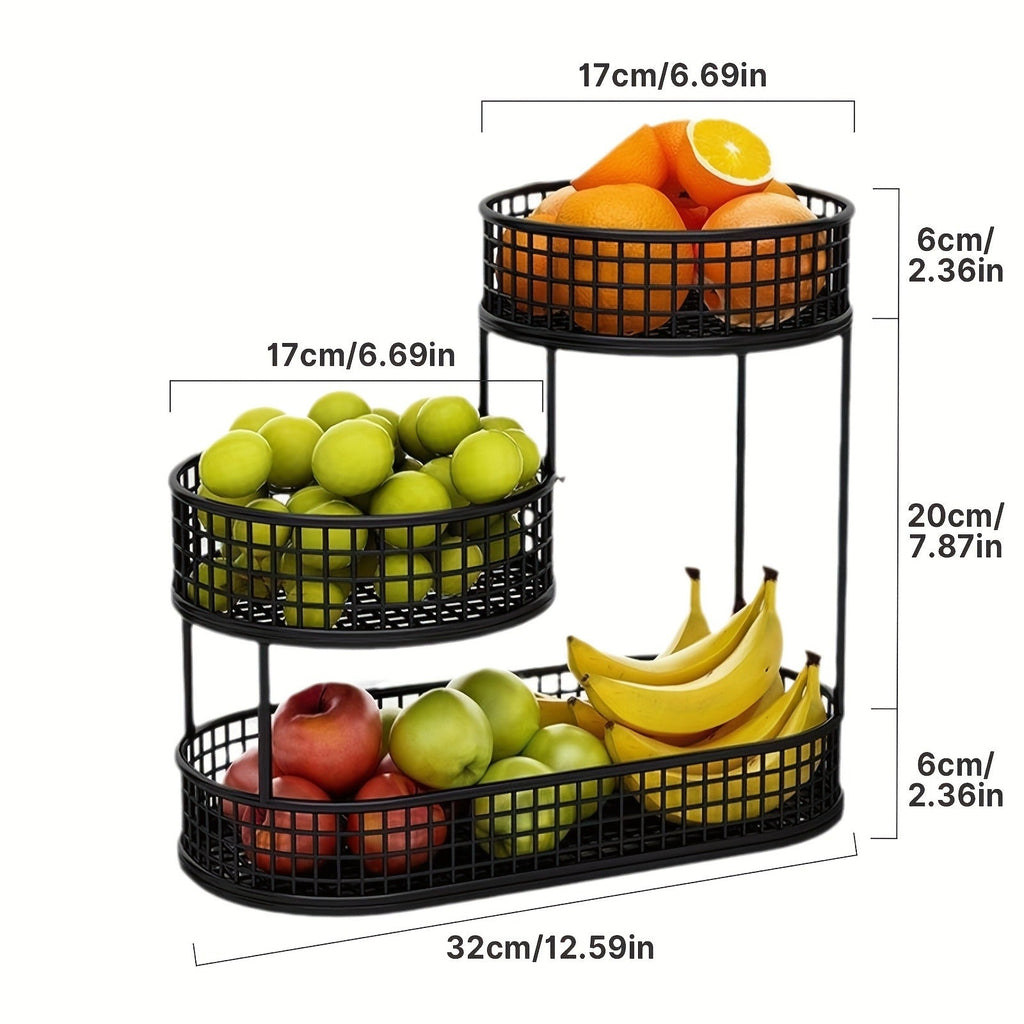 Three-Tier Black Wire Fruit Basket with Staggered Round Bowls and Rectangular Countertop Base — image 7