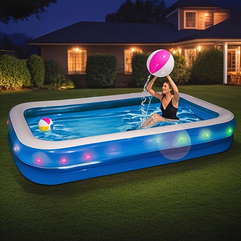 Inflatable Swimming Pool Glow Night Light PVC Reinforced Thickened Fast Setup Outdoor Backyard Party Pool for Adults Kids Fam