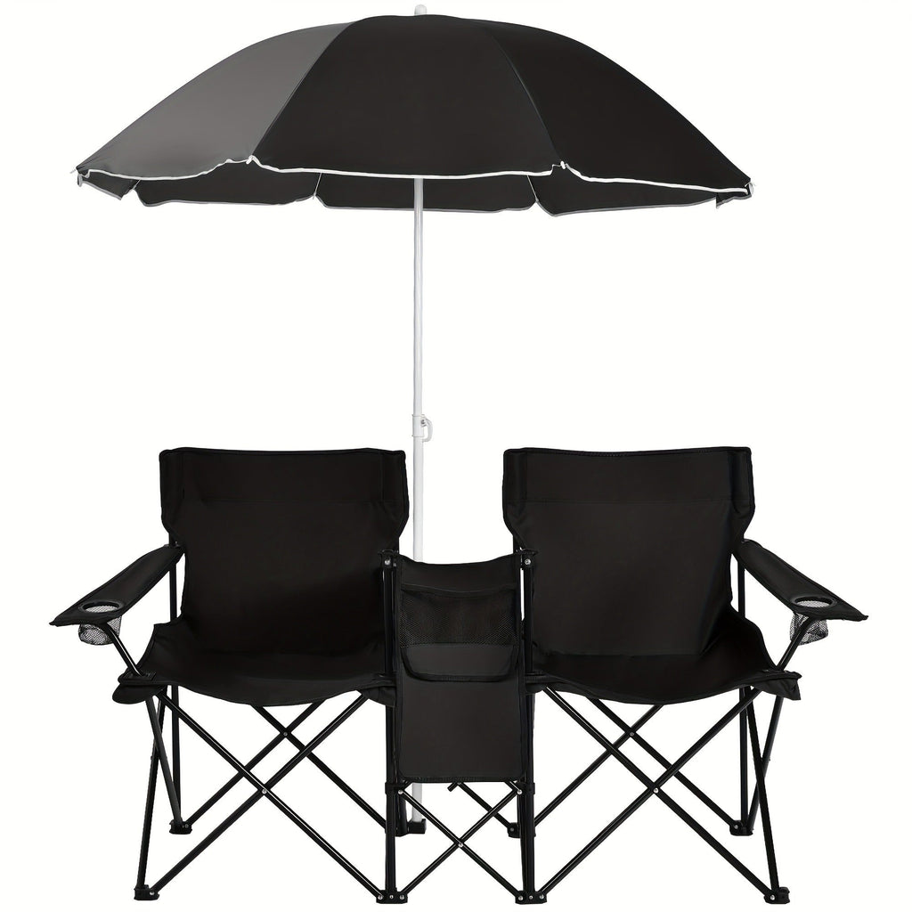 Folding Picnic Chair Set for 2, Umbrella, Cooler Bag & Table, 600 Lbs Capacity, Portable, for Camping, Travel and Outdoor Use