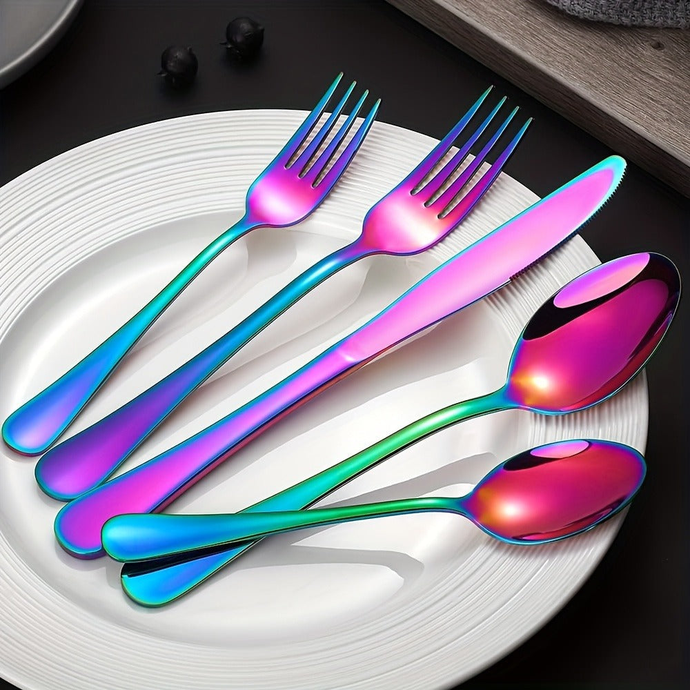 60-Piece Rainbow Flatware Set with Five Utensil Forms in Twelve-Piece Rows for Complete Table Settings — image 7