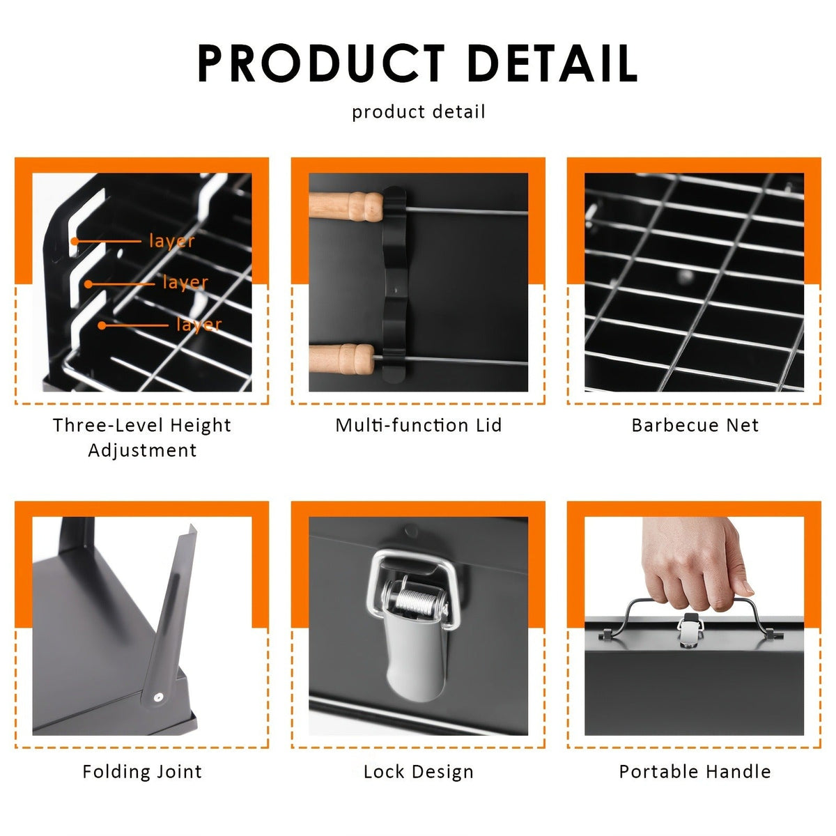 Charcoal Grill Portable BBQ with Hood – Foldable Compact Outdoor Barbecue Grill for Camping Tailgating Picnic Backyard Cookou