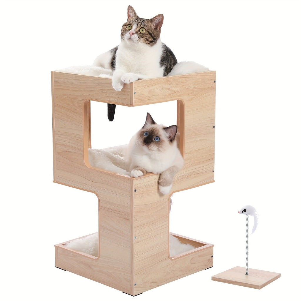 23.6-Inch Wood-Look Cat Tree Bed with Three Levels, Removable Soft Mats and Brown Finish for Indoor Cats — image 4