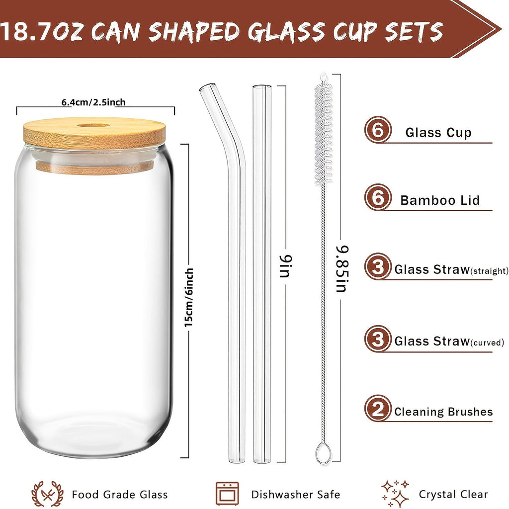 Drinking Glasses Set with Lid and Straw 550ml Oval Glass Cups 4 or 6 Piece, for Home Cooking, Dining and Outdoor Meals — imag