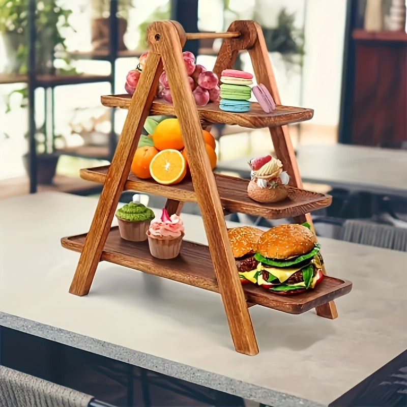 Cake Stand 3 Tier Wooden Serving Tray Farmhouse Dessert Display Cupcake Tower Bread Basket Collapsible Tiered Platter for Wed