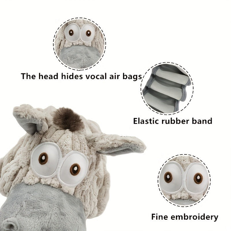 Dog Toy Stretch Donkey Plush Squeaker with Elastic Body, Textured Surface and Rope Ends in Gray White — image 7