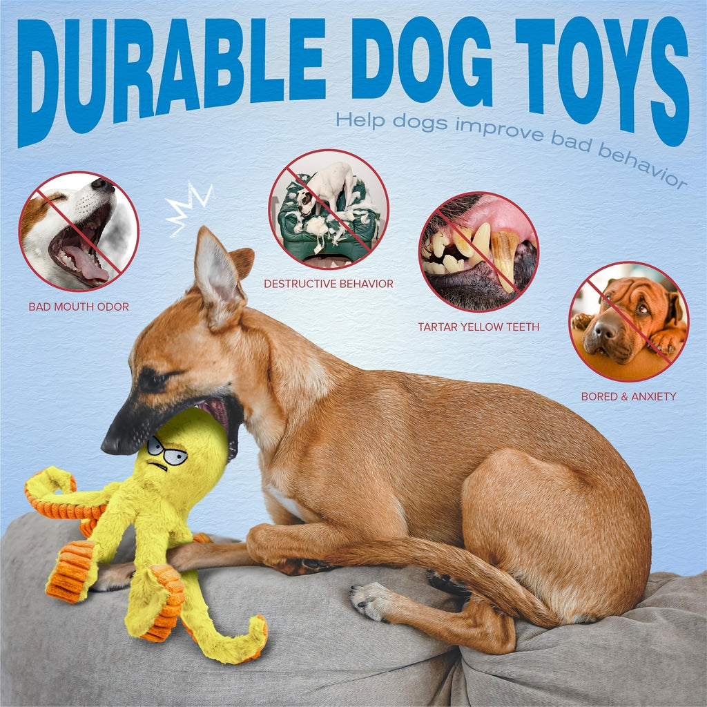 Dog Toy Octopus Plush with Built-In Squeaker and Crinkle Texture in Blue or Yellow with 1, 2 or 4-Pack Options — image 16