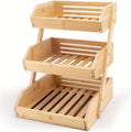 Fruit Basket Stand 2 & 3 Tier Wooden Countertop Organizer Large Capacity Kitchen Storage for Fruits Vegetables Bread Produce 