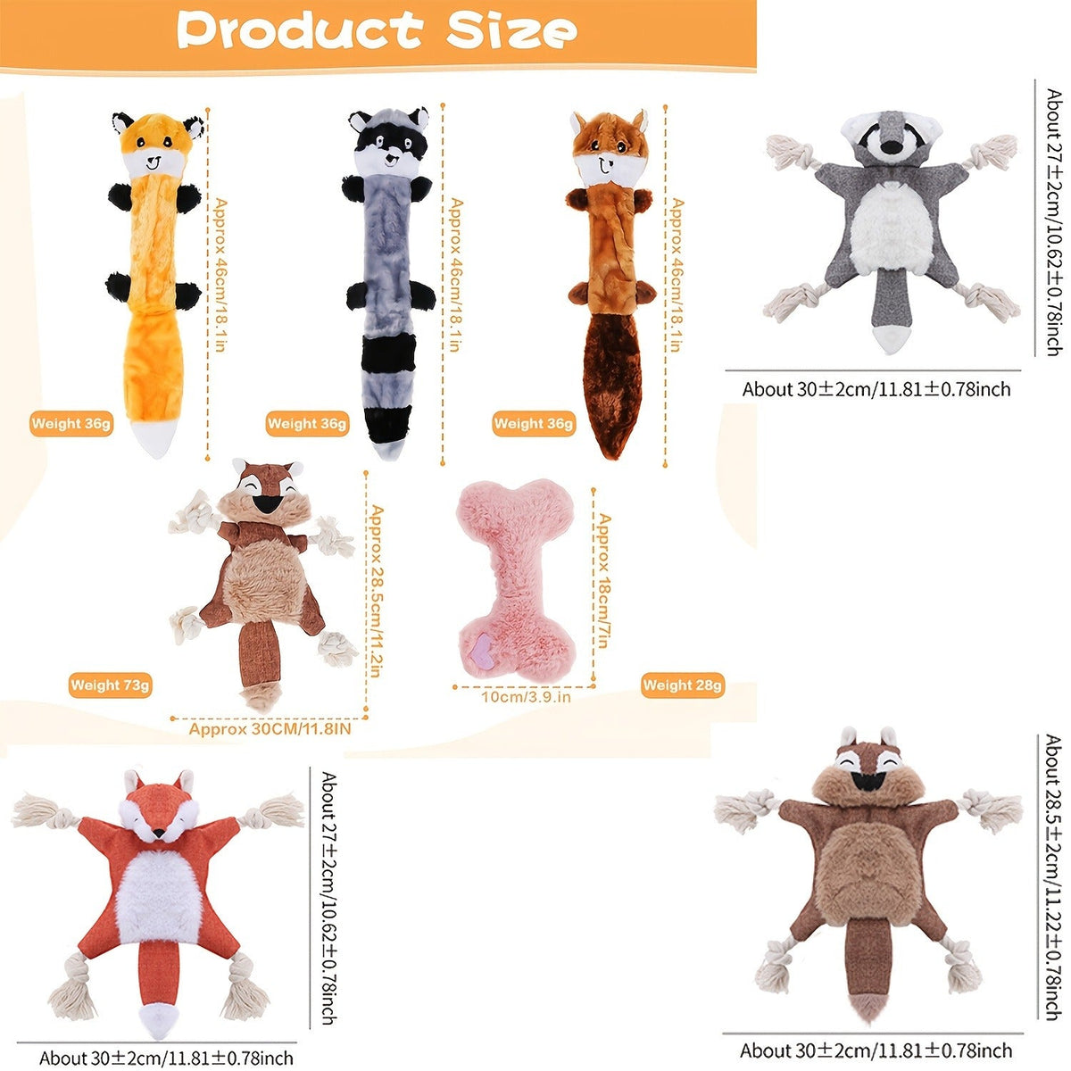 Dog Toy Plush Rope Animal-Print Squeaker Set with Random 6, 8 or 10-Piece Options and No Batteries — image 16