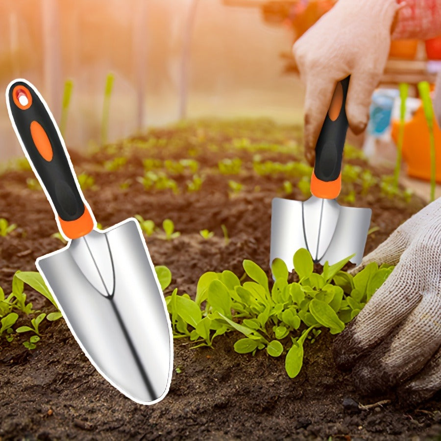 Garden Tool Set 10-Piece | Heavy Duty Stainless Steel Trowel Pruner Rake Weeder with Tote Bag | Ergonomic Non-Slip Grip Garde