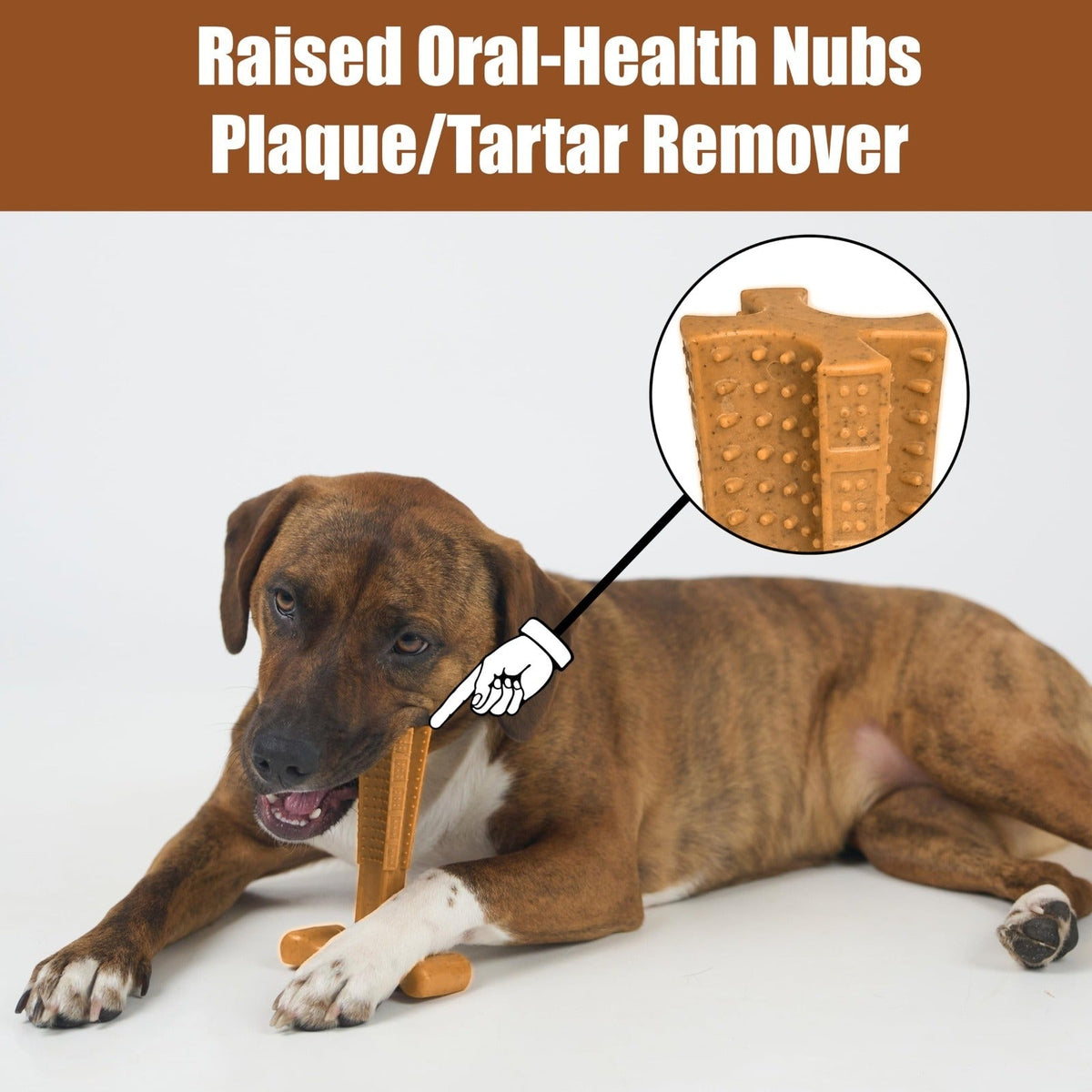 T-Shaped Textured Dog Chew Toy in Brown with Raised Nubs and Approx. 7.28 x 5.59-Inch Size — image 6