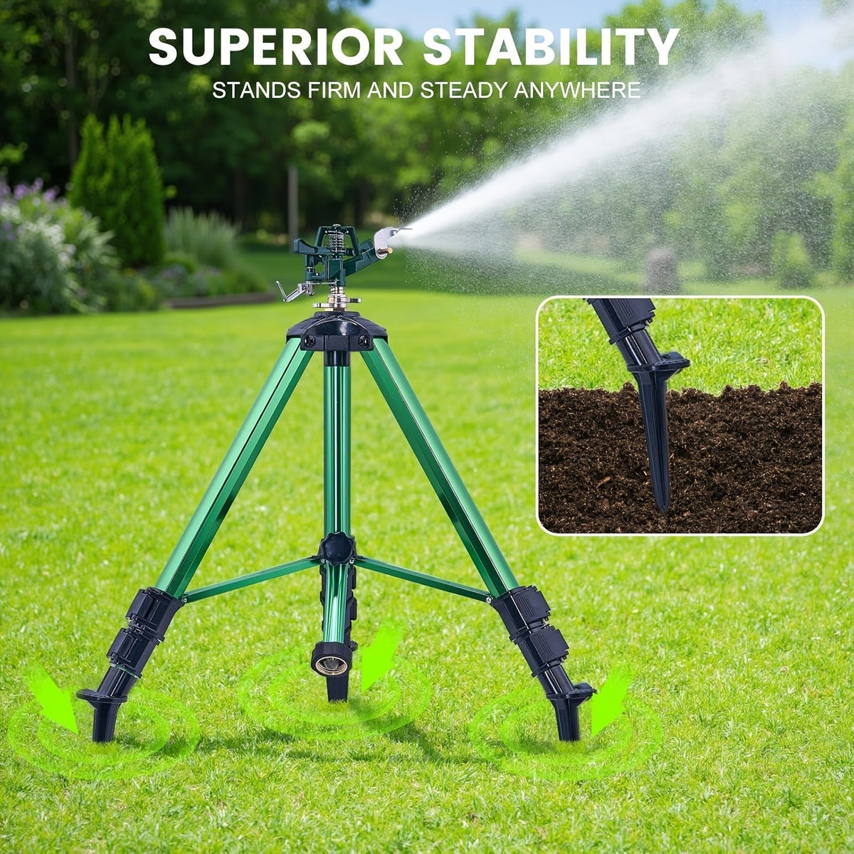 Impact Sprinkler Tripod 360° Zinc Head Lawn Yard Irrigation Flip Lock, for Garden, Lawn and Yard Watering — image 6