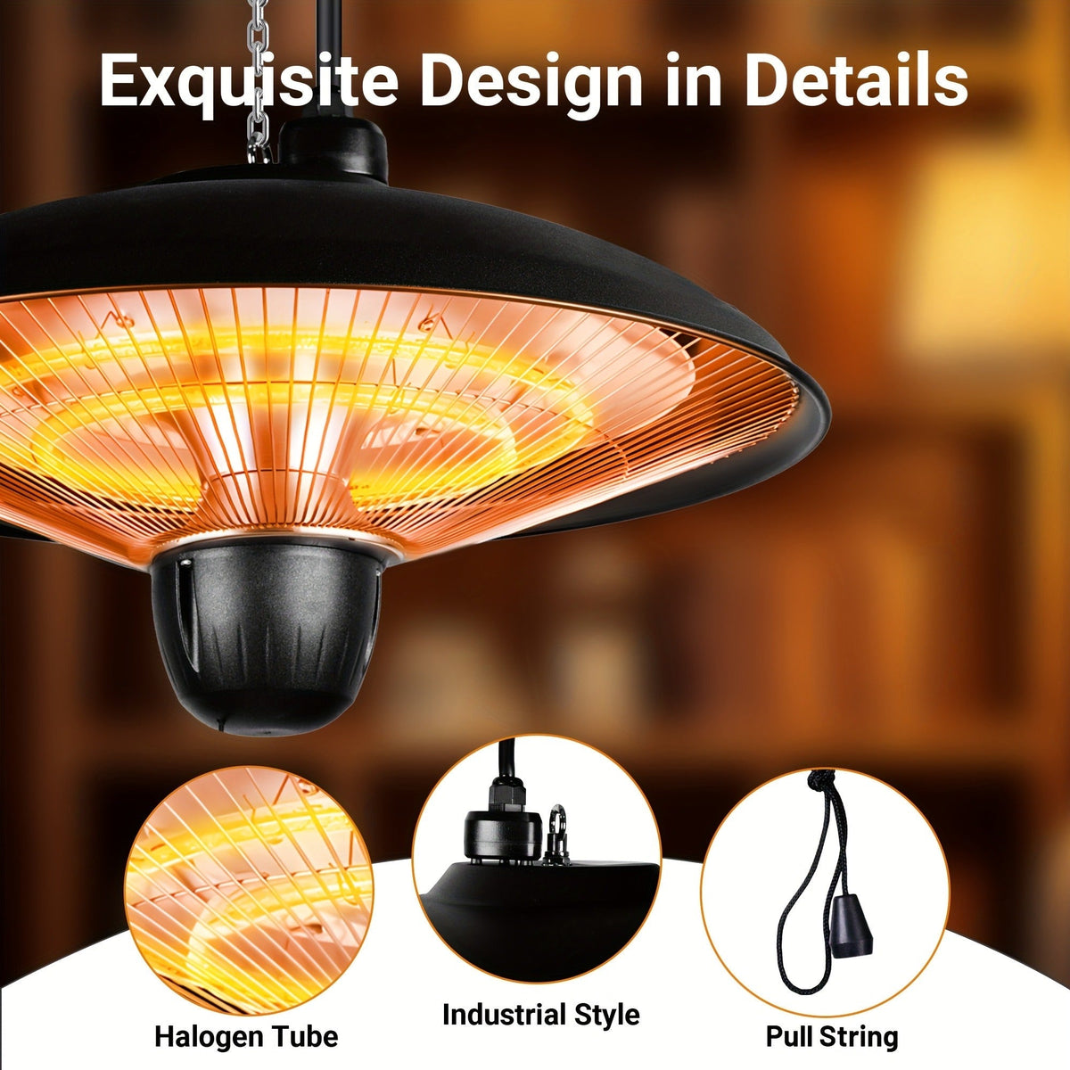 Infrared Patio Heater 1500W Ceiling Mount Electric Outdoor Heater with 3 Heat Settings 600W/900W/1500W — image 7