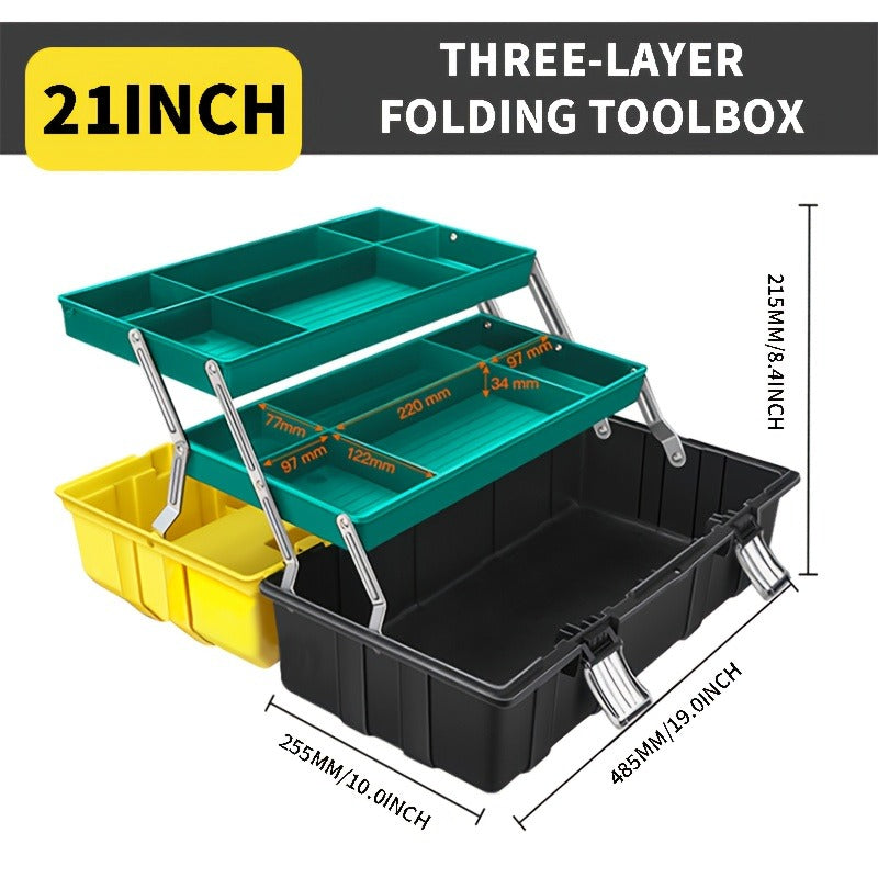 Portable Toolbox Organizer with Tray & Dividers – 17/21 Inch Heavy-Duty 3-Layer Folding Tool Storage Box for Home, Garage & W