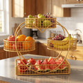 Three-Tier Gold-Tone Wire Fruit Basket with Three Round Bowls and Rectangular Countertop Base — image 1