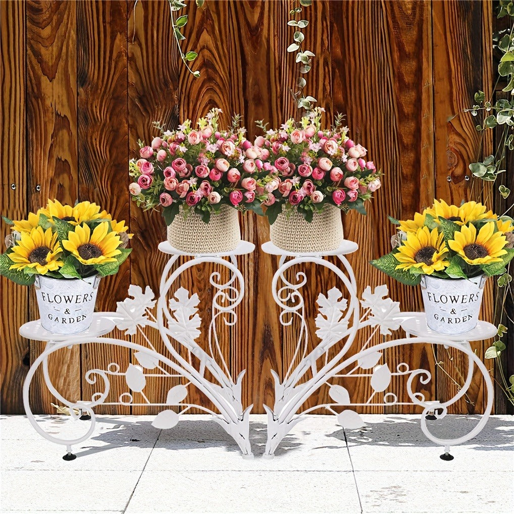 Two-Piece Half-Heart Metal Plant Stand Set with Four-Tier Pot Display for Garden, Patio or Home — image 6