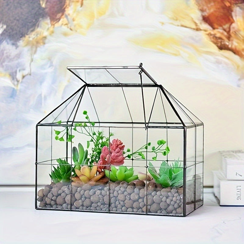 Geometric Glass Terrarium with Swing Lid 9.84x5.31x7.87 Inch Victorian Wardian Case for Succulents Cactus Air Plants Ferns In