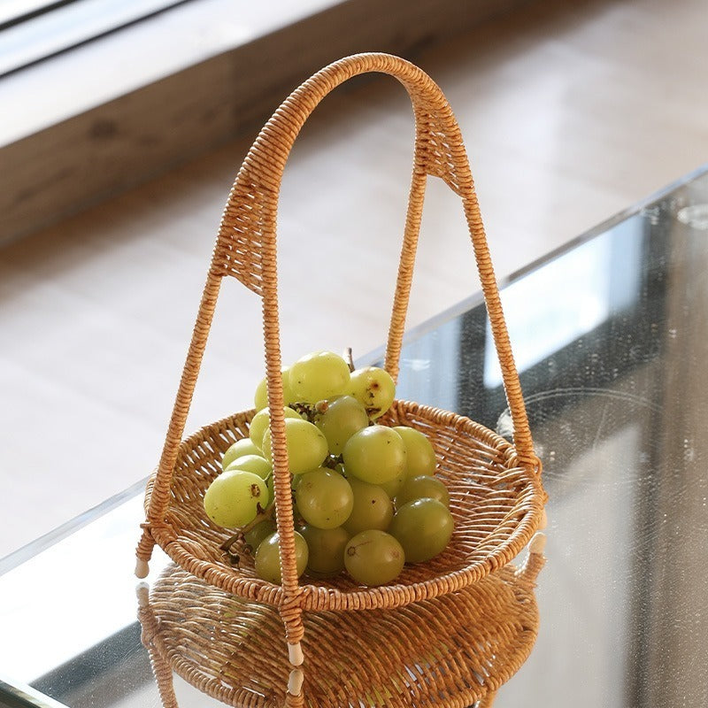 Round Tiered Serving Tray with Woven-Look Frame in Single- or Two-Layer Light Coffee Configurations — image 8