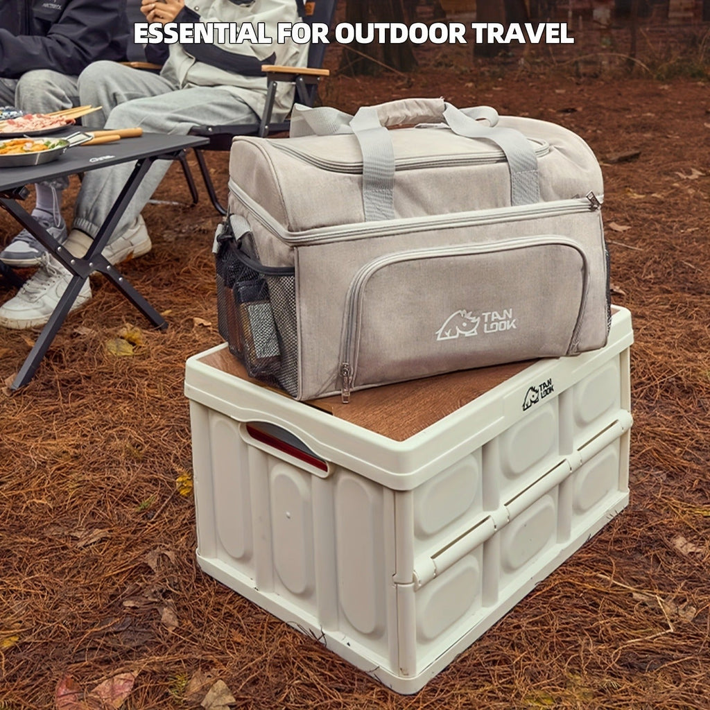Insulated Picnic Basket Foldable Wicker with Cooler Box – Large Capacity Thermal Lunch Carrier Bag for Outdoor Camping, Beach