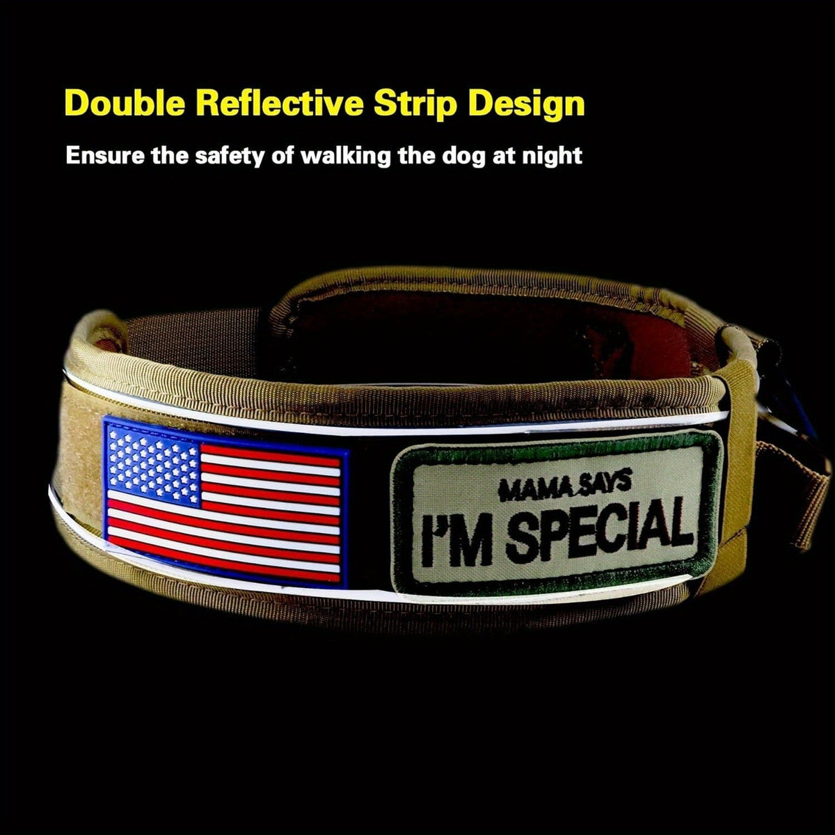 Wide Tactical Dog Collar with Padded Grab Handle, Reflective Stitching, Two Patches and M–XL Sizing — image 11