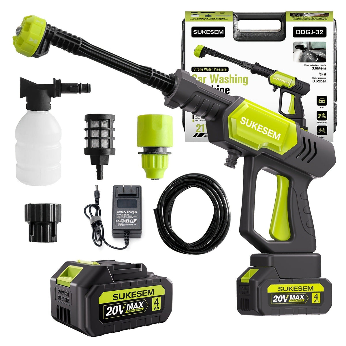 Cordless Pressure Washer Battery Powered Portable Car Wash Gun High Pressure Cleaner for Cars Yards for Garden, Patio and Yar