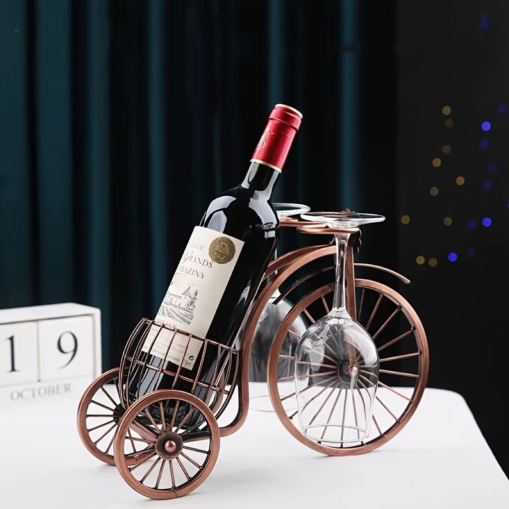Bicycle-Shaped Tabletop Wine Rack with One Bottle Cradle and Two Stemware Holders in Copper-Tone Finish — image 6