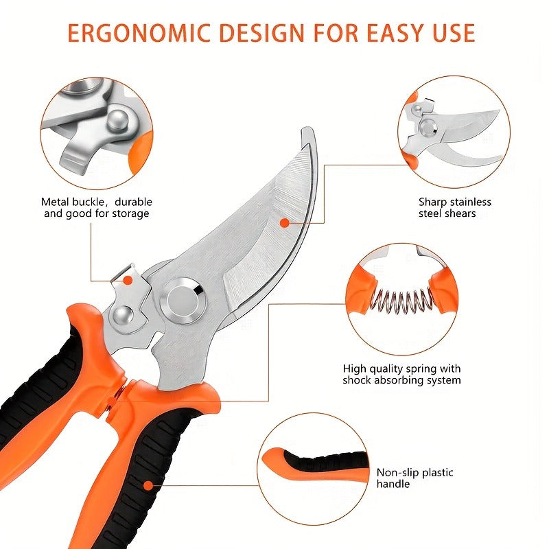 Pruning Shears 6-Piece Set, Stainless Steel Garden Scissors Anti-Slip Handle, Fruit Picking Lawn Bonsai Branch Cutting Tool G