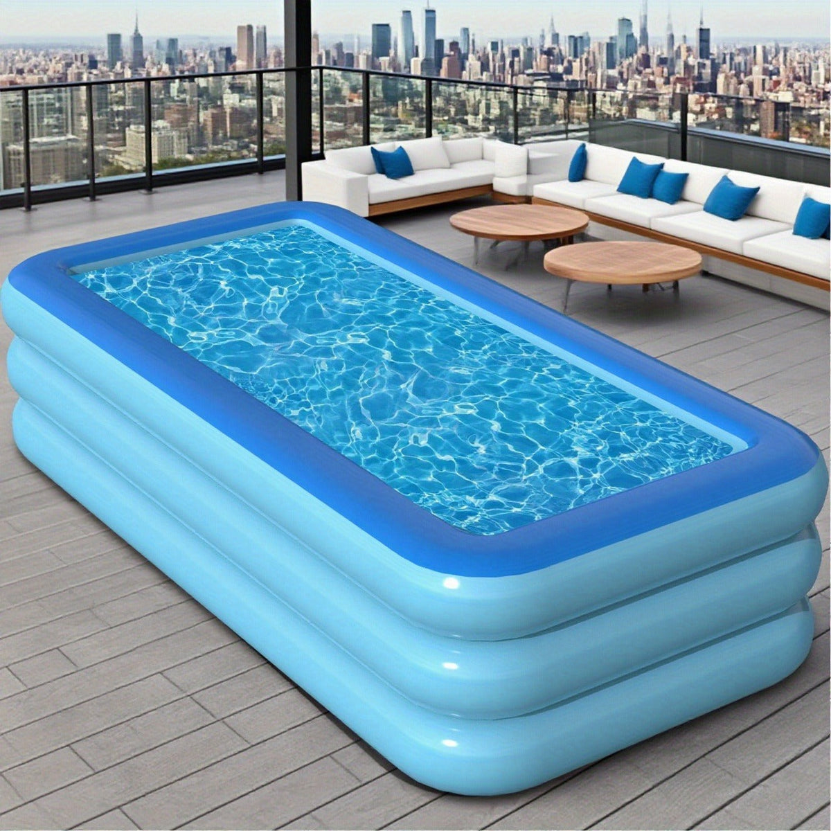 Inflatable Pool XL Extra Large Backyard Swimming Pool 3-Chamber Thick PVC Family Pool for Adults Kids Summer Outdoor Fun Mult