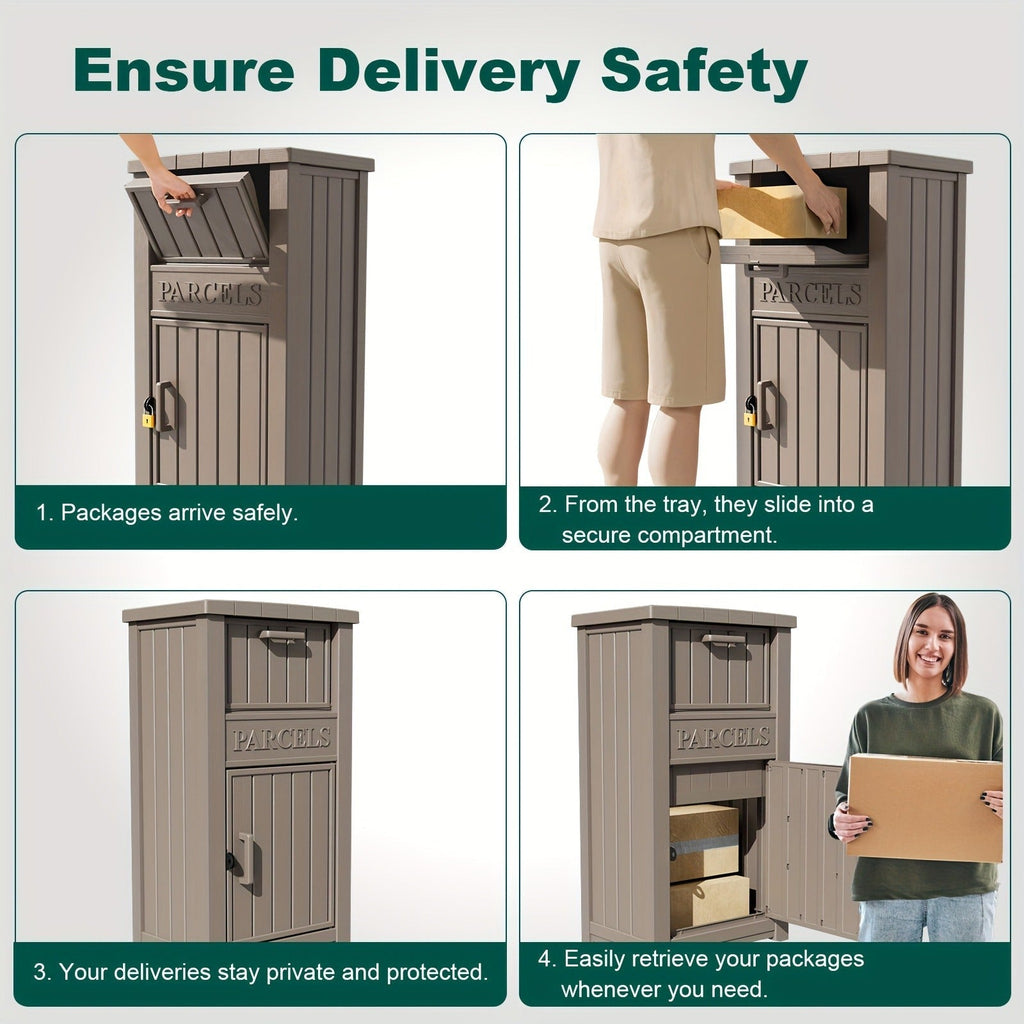 Tall Light-Brown Parcel Outdoor Storage Box with a Drop Compartment — image 6