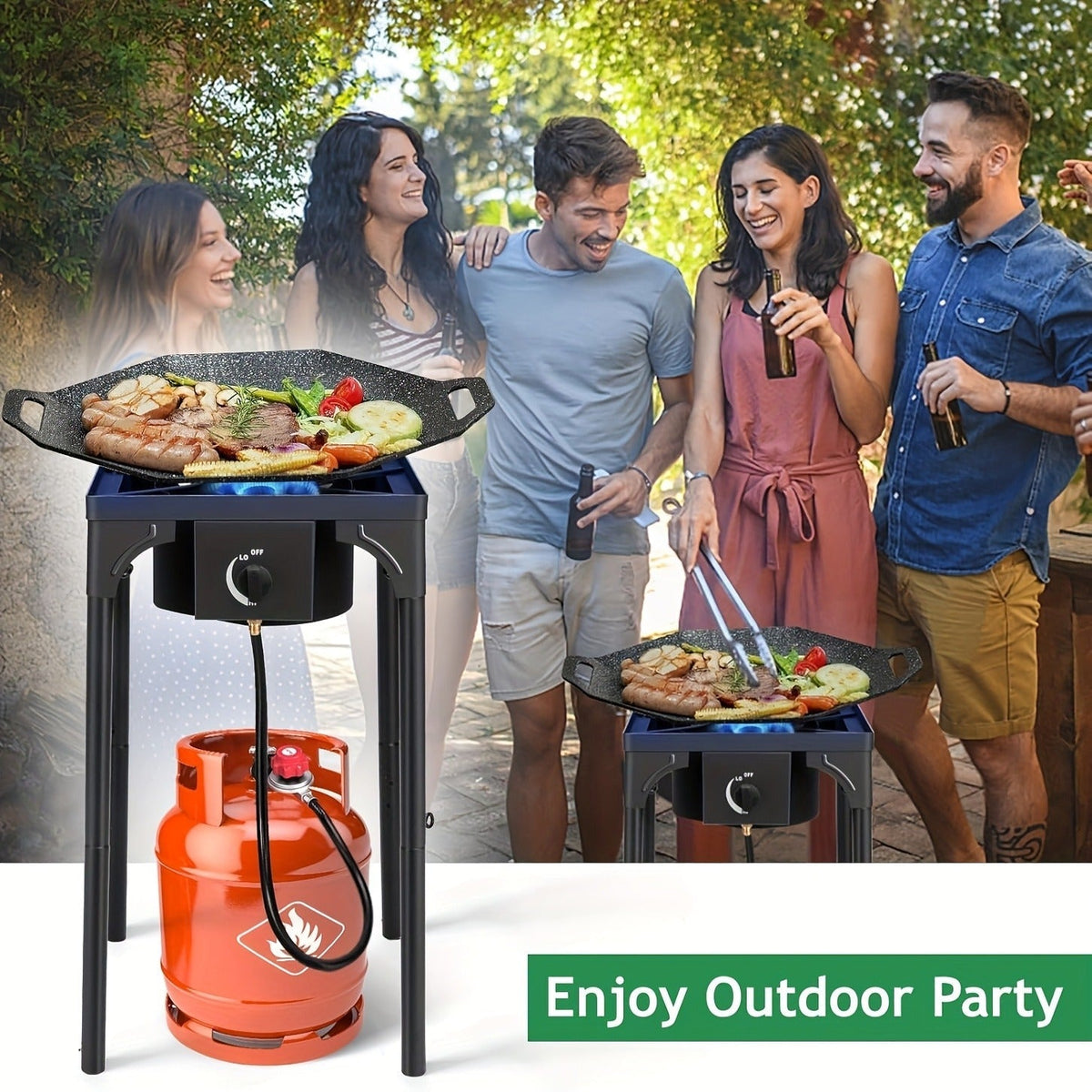 Outdoor Propane Burner Stand with One- or Three-Burner Layout, Removable Legs and 0–20 PSI Regulator Hose — image 8