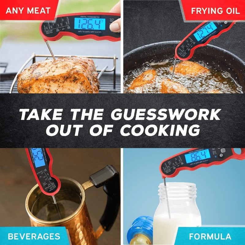 Red and Black Folding Digital Food Thermometer with Backlit Display, Calibration Mode, Unit Switch and Hanging Loop — image 6