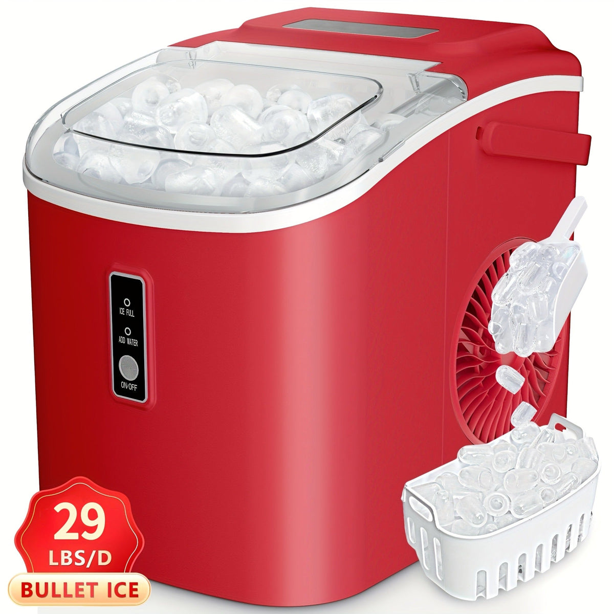 Countertop Bullet Ice Maker with 26-29 lb Daily Labels, 8 Cubes per 6 Minutes and Three Colors — image 2