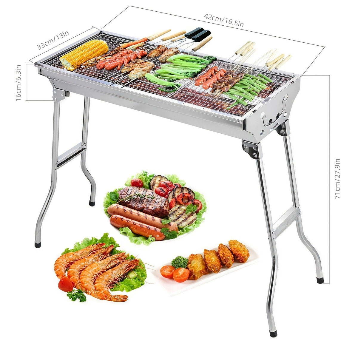 Folding Charcoal Grill with Stainless-Steel-Labeled Frame, Lower Shelf and Large or Extra-Large Package Options — image 9