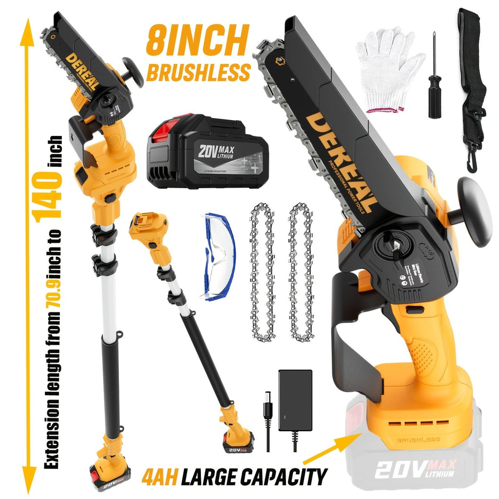 Mini Chainsaw Cordless 6-Inch Brushless with 20V 4.0Ah Rechargeable Battery, One-Hand Electric Handheld Chain Saw for Tree Tr