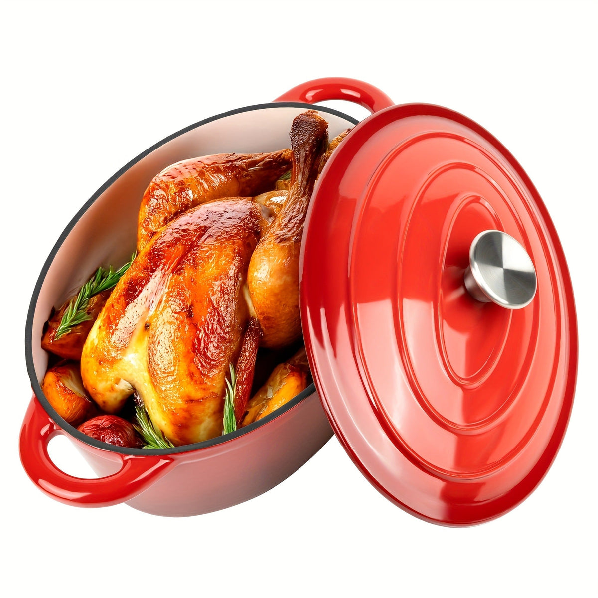 Dutch Oven Enameled Cast Iron 4.5QT with Lid & Dual Handles – Oval Non-Stick Enamel Coating for Bread Baking Soups Stews Brai