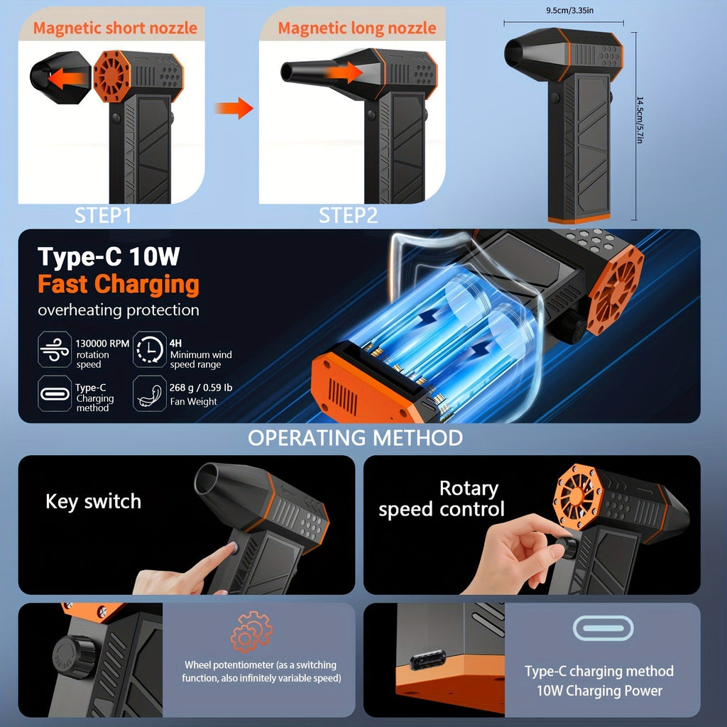 Electric Air Duster 130000RPM Rechargeable Handheld Blower, 3-Speed Wireless Turbine Fan for Computer Keyboard — image 8