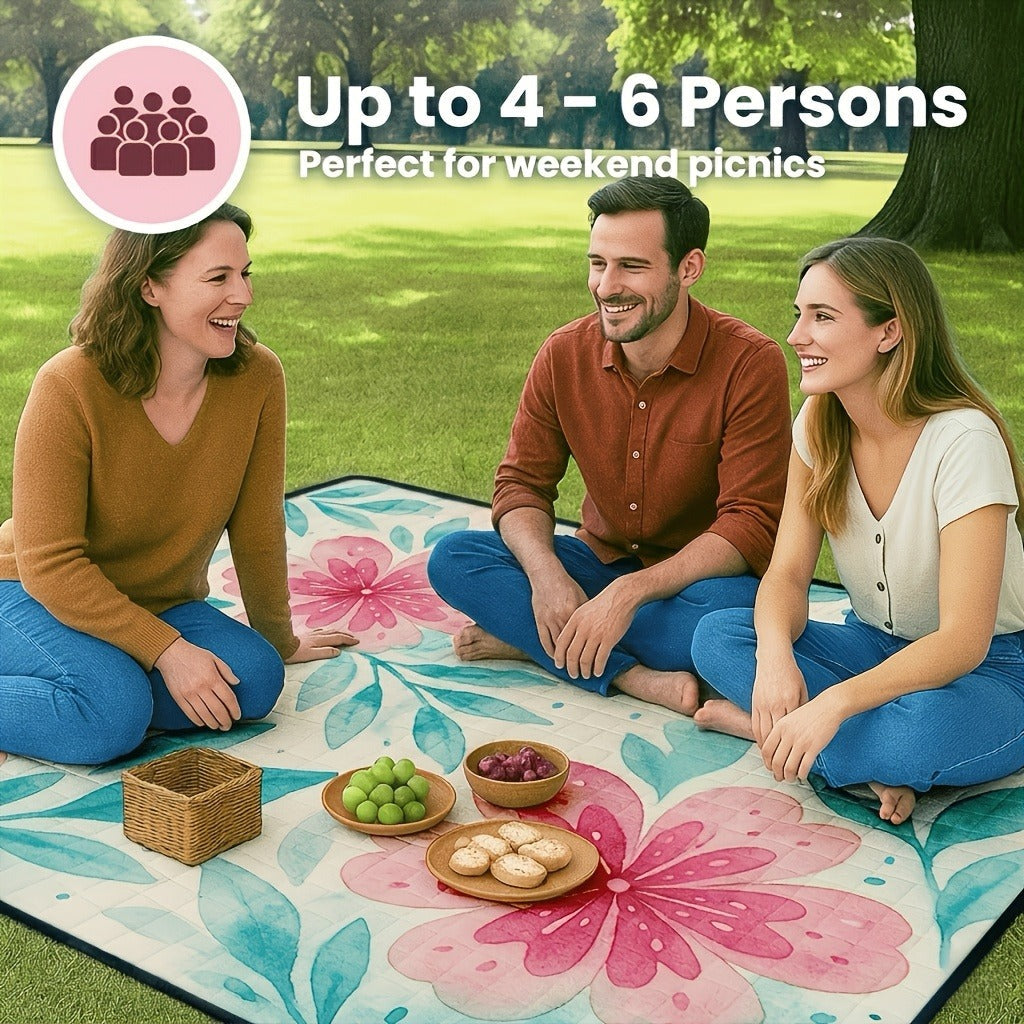 Padded Foldable Picnic Blanket with Floral Pattern for Beach Trips, Park Outings, Camping and Everyday Travel — image 6