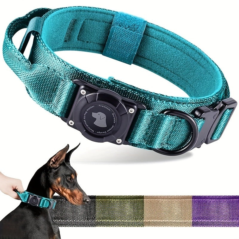 Tactical Dog Collar with Handle and Round Tracker Holder Case in Nine Colors and Sizes M to XL — image 18