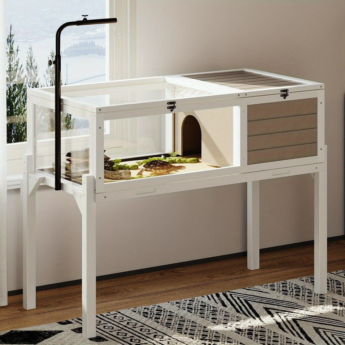 Large Tortoise Habitat Turtle Cage Enclosure with Detachable Legs Removable Roof Ramp Lamp Holder Indoor Outdoor — image 8