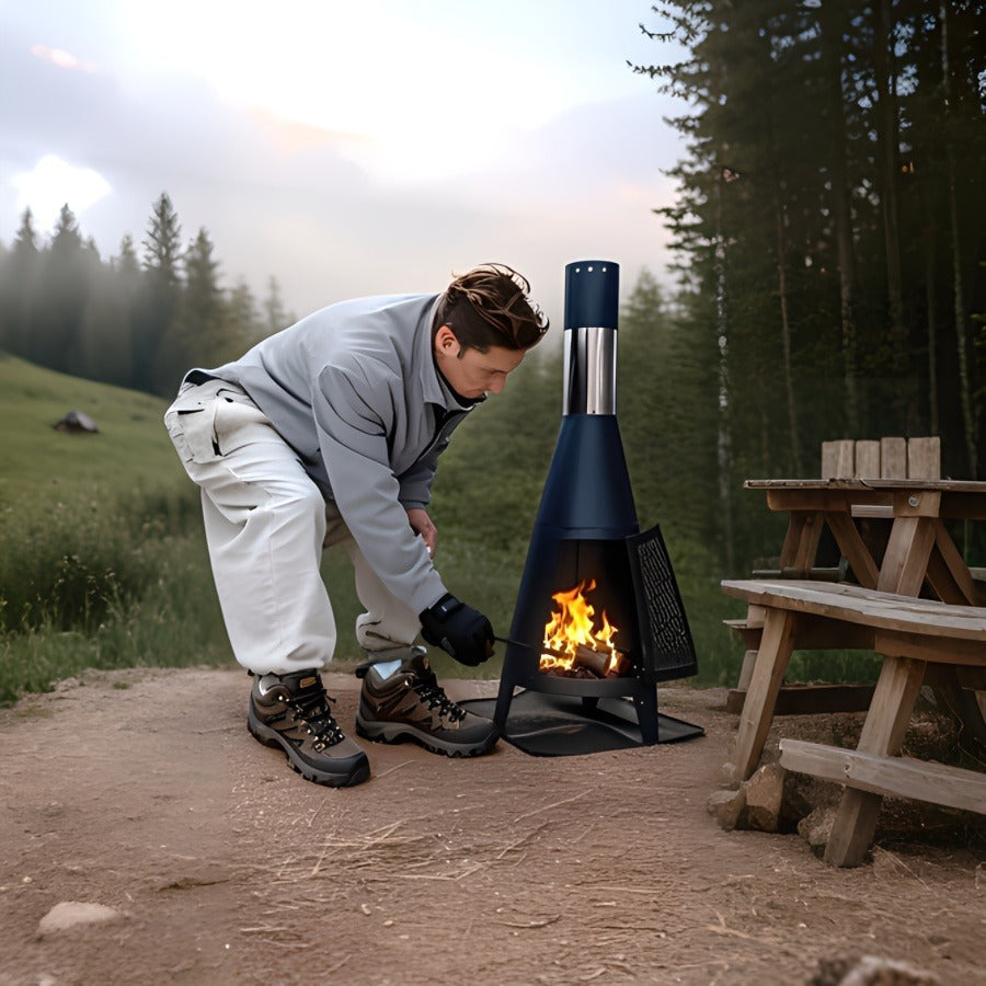 Outdoor Fire Pit Heater with Chimney Design 45-Inch Sitting Height Wood Burning Patio Stove with Mat — image 7