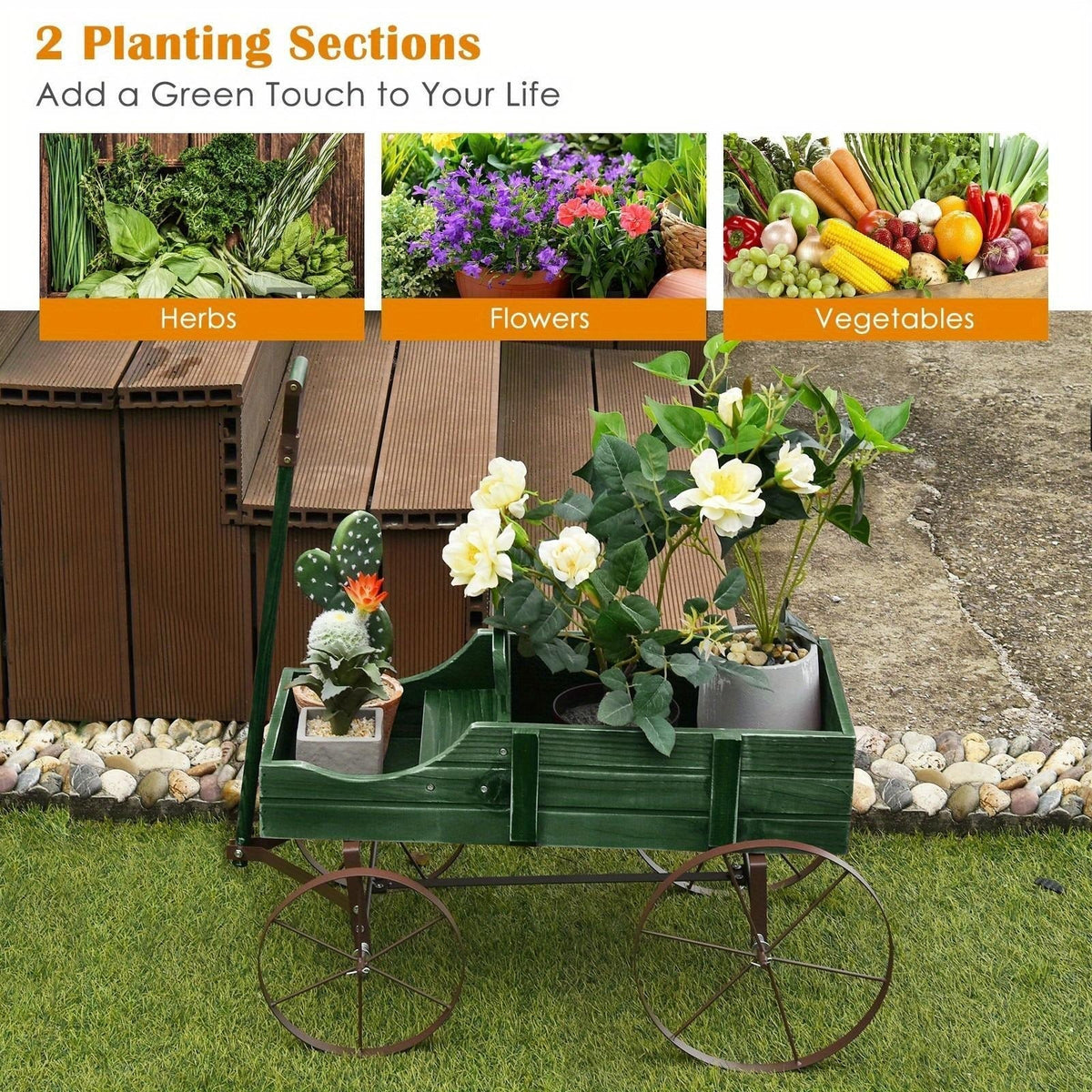 Wooden Flower Stand with 4 Wheels, Rolling Plant Trolley for Garden, Balcony & Terrace, for Garden, Patio and Yard Use — imag