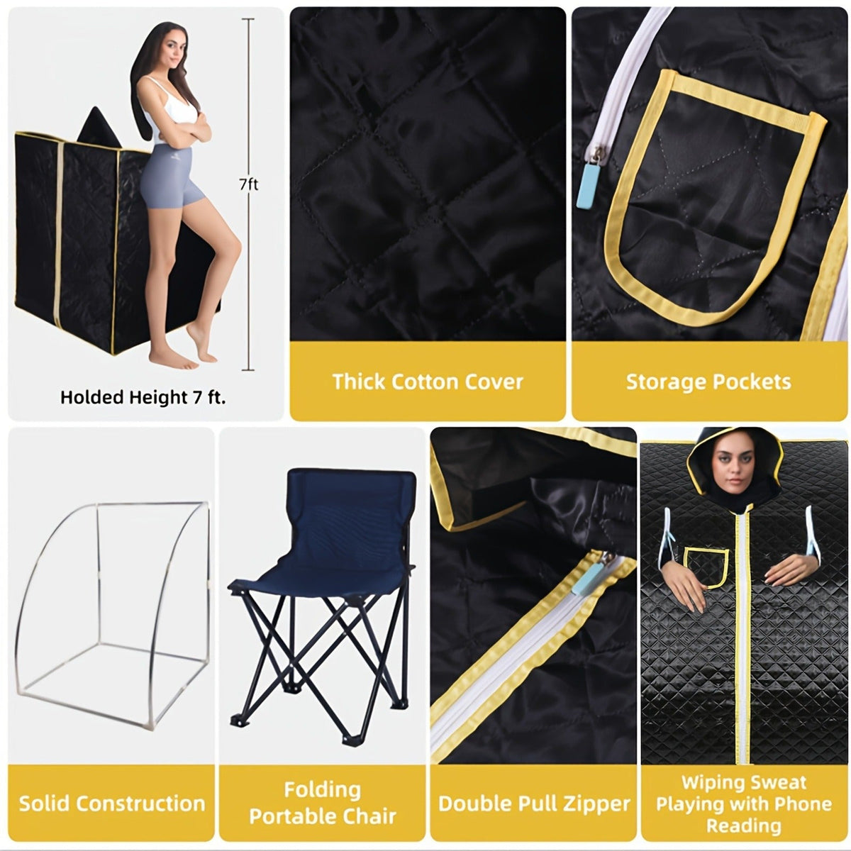 Portable Steam Sauna Tent with Remote Control & Foldable Chair, Personal Home Sauna Room for Detox Weight Loss Relaxation — i