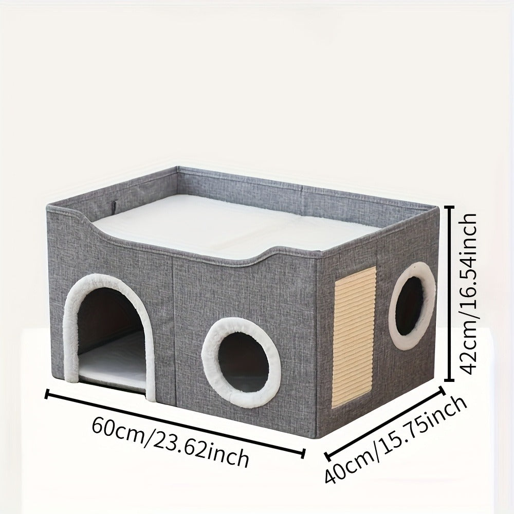 Foldable Gray Cat Condo with Top Platform, Scratch Panel, Openings and Four Cube-Style Options — image 15