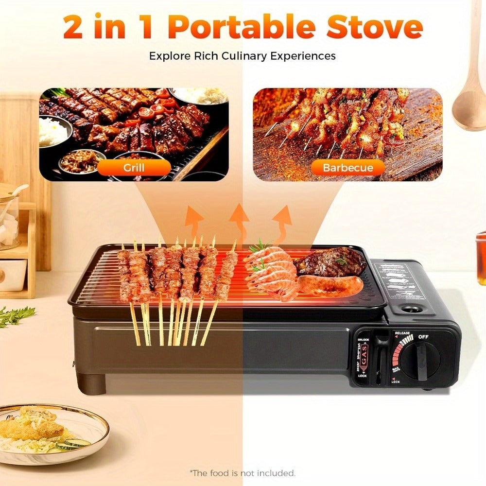 Black Dual-Fuel Tabletop Camping Grill Stove with Butane and LPG Inlets, 41.5 x 28 cm Body and Carrying Case — image 7