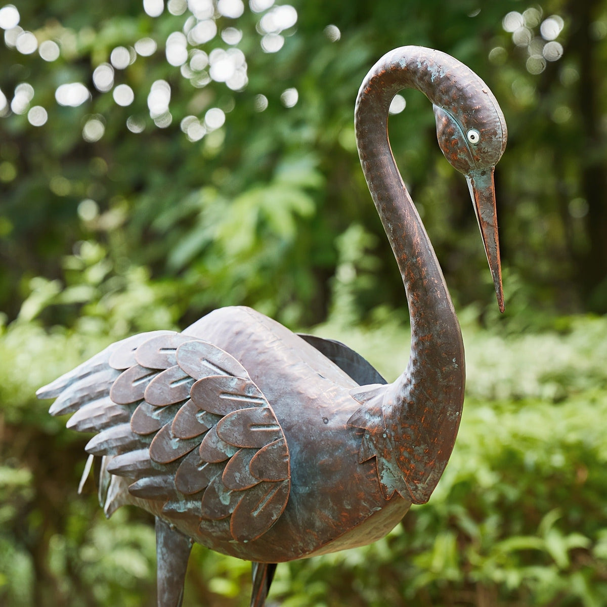 36-Inch Crane Sculpture Bird Bath Set with Separate 12.6-Inch Basin and Garden Stakes for Yard Decor — image 7