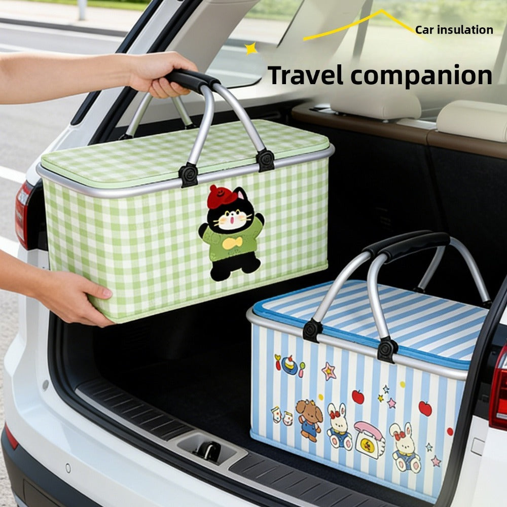 Insulated Picnic Box with Aluminum Frame – Collapsible Thermal Camping Storage Basket for Outdoor Picnic, BBQ — image 10