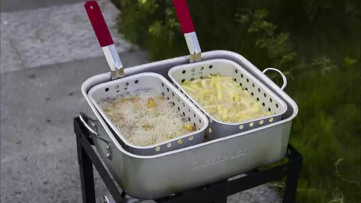 Outdoor Deep Fryer 18 Qt Dual Basket Propane Fish Fryer 58000 BTU Cast Iron Burner with Stand for BBQ Camping Tailgate — imag