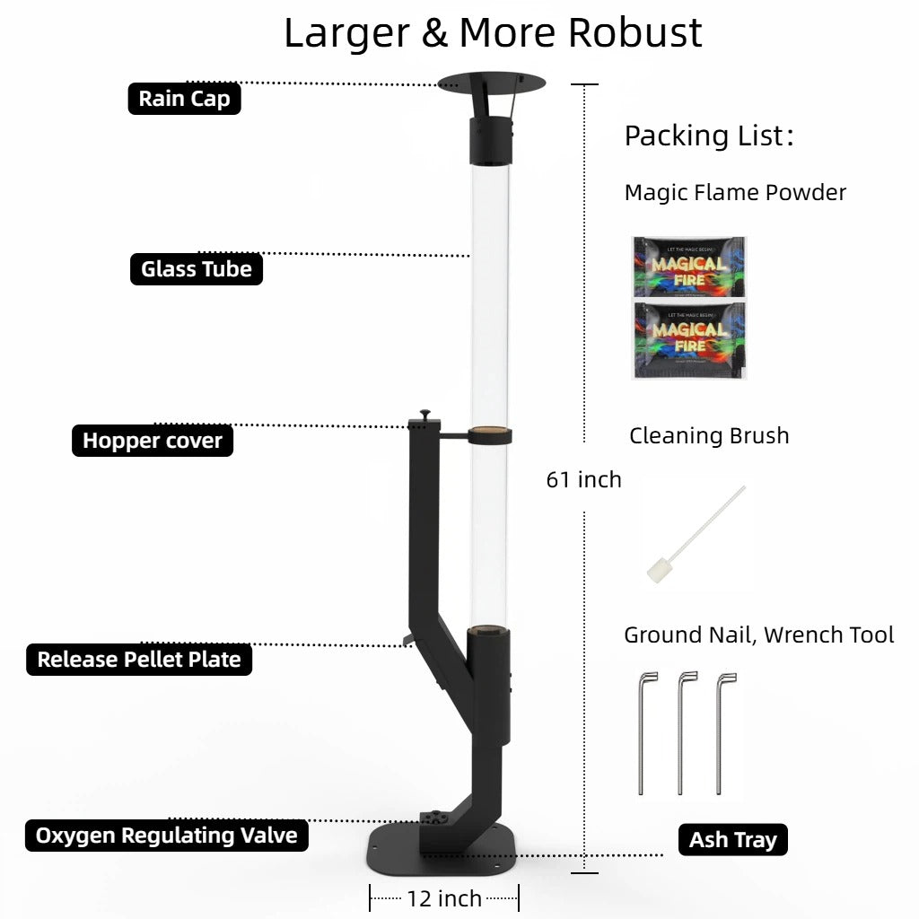 Wood Pellet Patio Heater Portable Gravity Feed Rocket Stove with Glass Tube Flame, Smokeless Non-Electric Outdoor Fire Pit fo