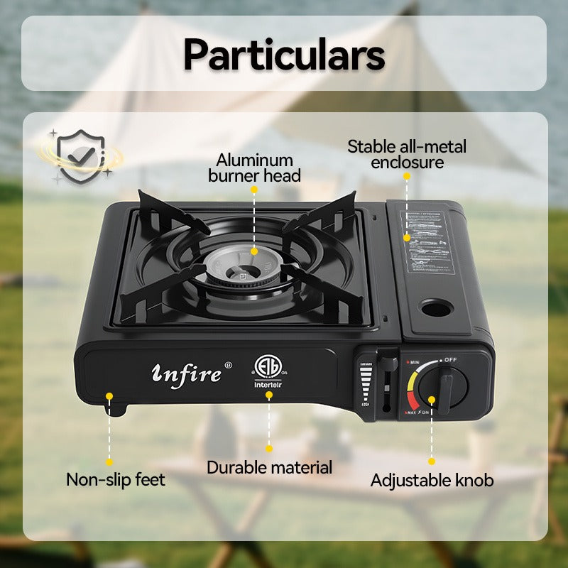 Black Single-Burner Butane Tabletop Camping Stove with Carrying Case, Adjustable Knob and US-Spec Option — image 7
