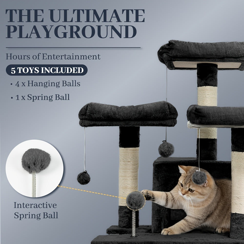 Large Multi-Level Cat Tower with Two Condos, Three Perches, Hammocks and Six Gray, Beige or Taupe Configurations — image 14