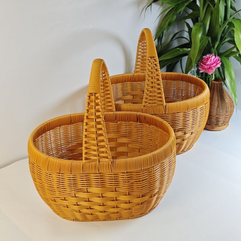 Rattan Basket Woven Shopping Basket with Handle – Extra Large Handcrafted Picnic Basket for Fruits, Eggs, Vegetables — image 